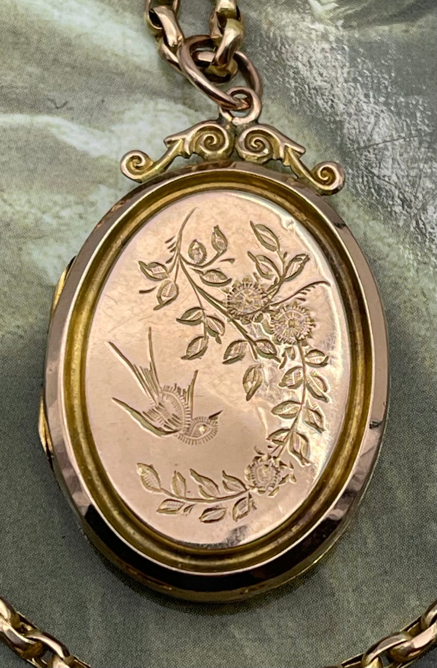 Antique Oval 9ct Rose Gold Engraved Locket.