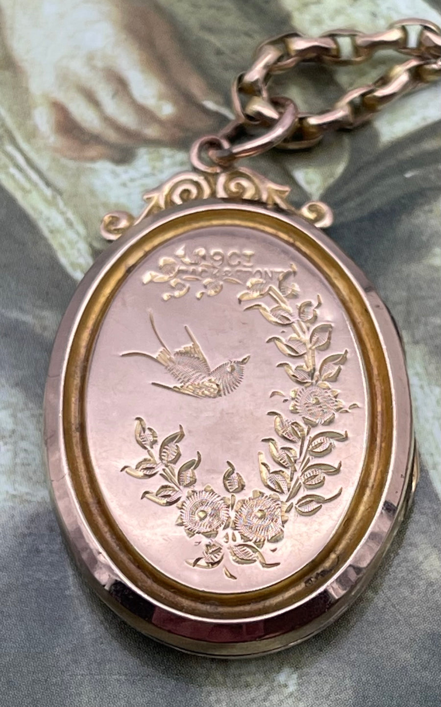 Antique Oval 9ct Rose Gold Engraved Locket.