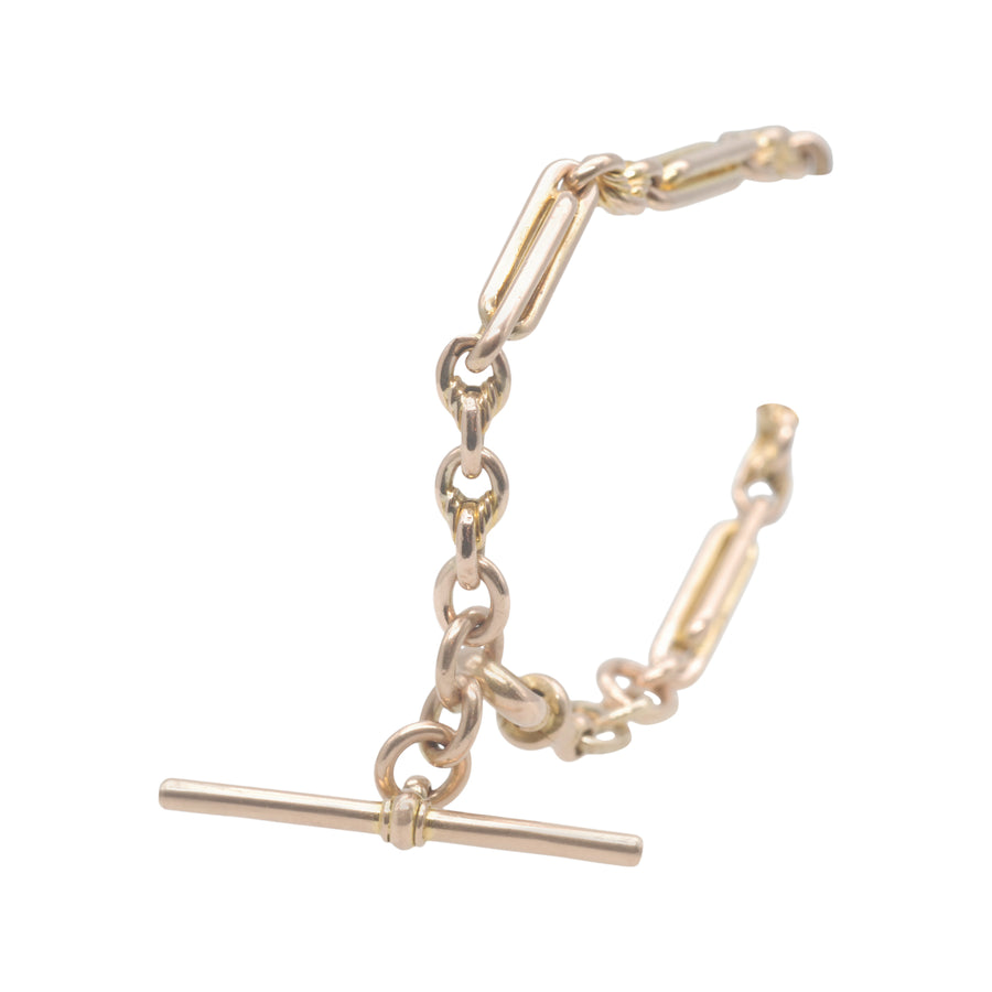 Antique 9ct Rose Gold Double Paperclip and Lovers Knot Bracelet
