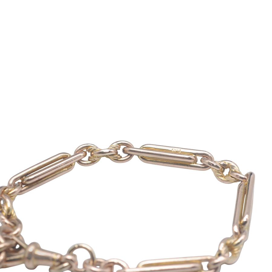 Antique 9ct Rose Gold Double Paperclip and Lovers Knot Bracelet