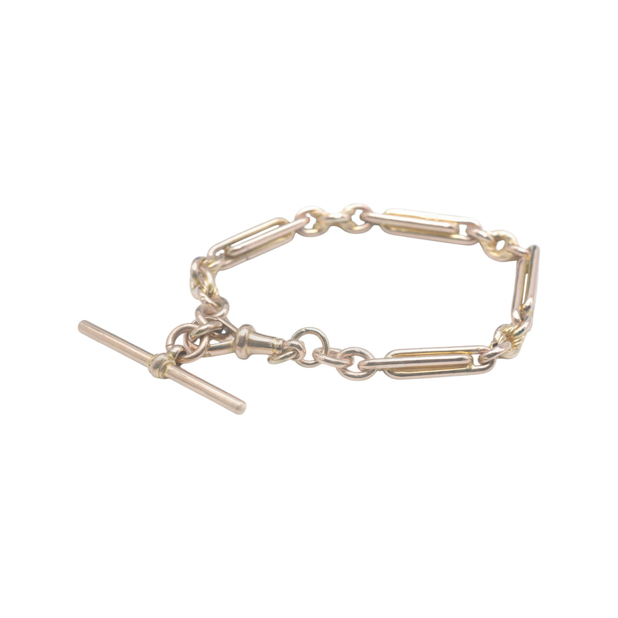 Antique 9ct Rose Gold Double Paperclip and Lovers Knot Bracelet