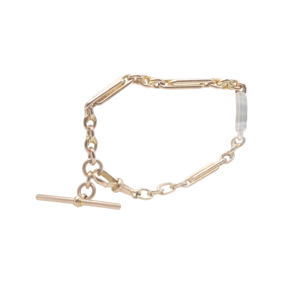 Antique 9ct Rose Gold Double Paperclip and Lovers Knot Bracelet