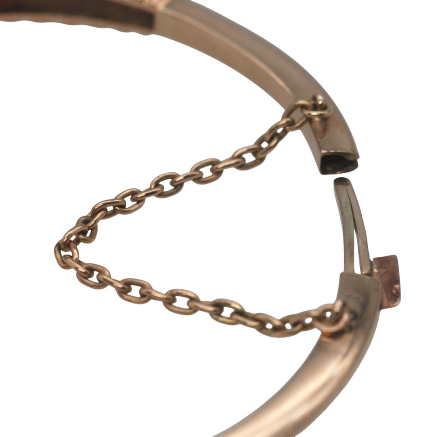 Antique 9ct Rose Gold Natural Ruby and Rose Cut Diamond Bangle.