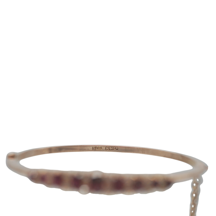 Antique 9ct Rose Gold Natural Ruby and Rose Cut Diamond Bangle.