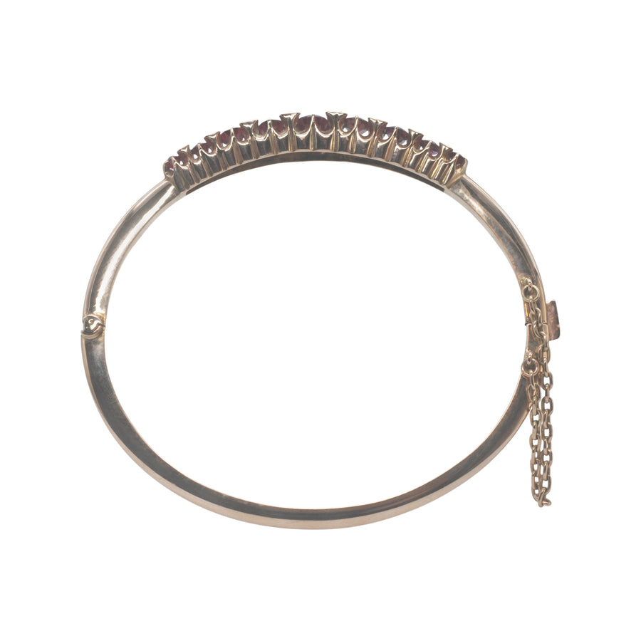 Antique 9ct Rose Gold Natural Ruby and Rose Cut Diamond Bangle.