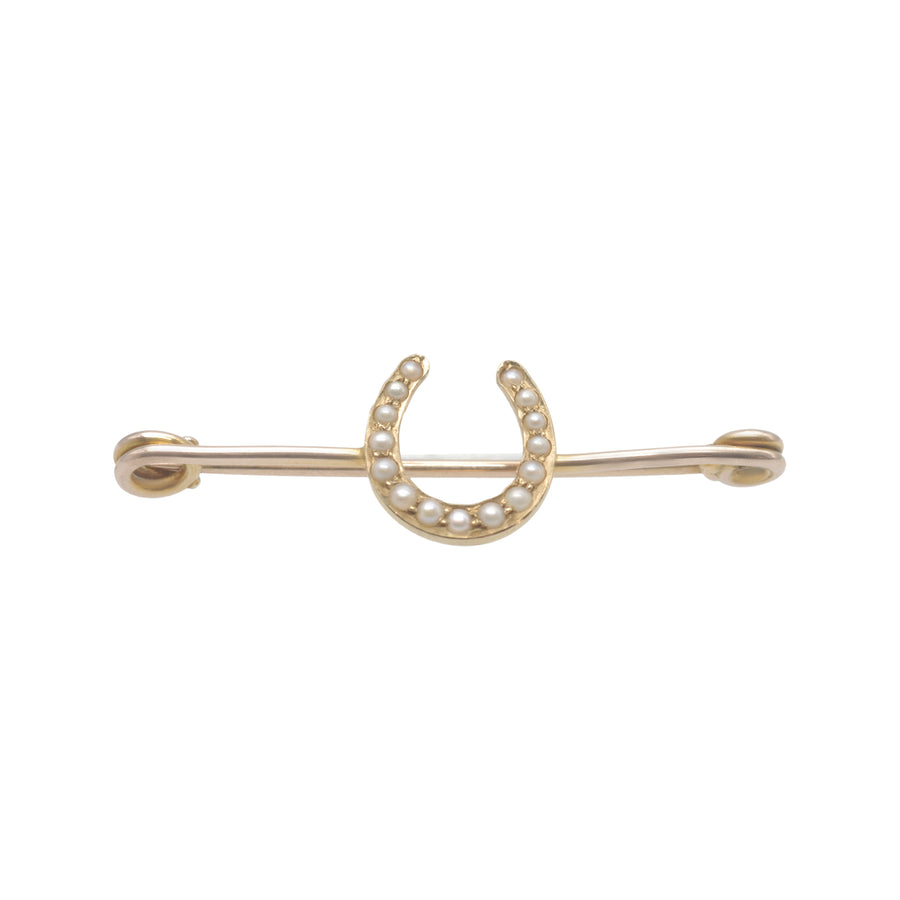 Antique 15ct Gold and Pearl Horseshoe Bar Brooch/ Stock Pin.