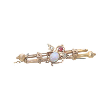 Antique Australian 9ct Rose Gold Bee Brooch Set with Opal Pearl and Garnet