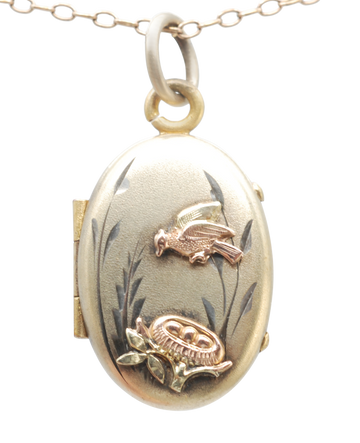 Victorian Silver gilt Aesthetic movement locket with bird and nest