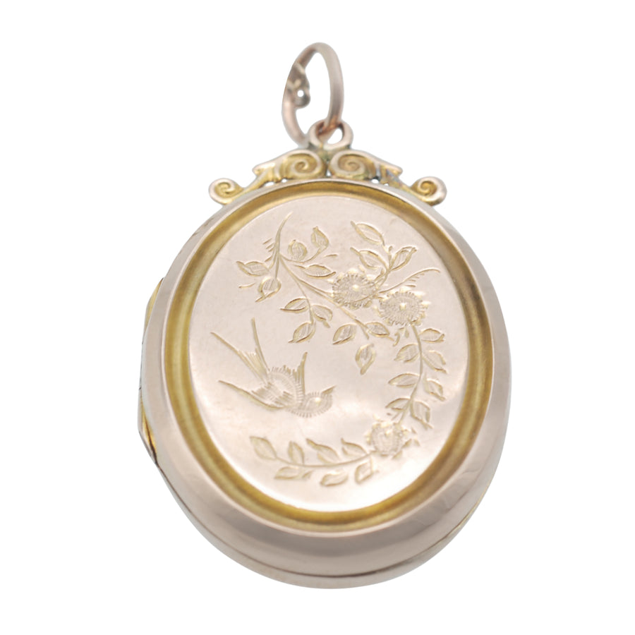 Antique Oval 9ct Rose Gold Engraved Locket.