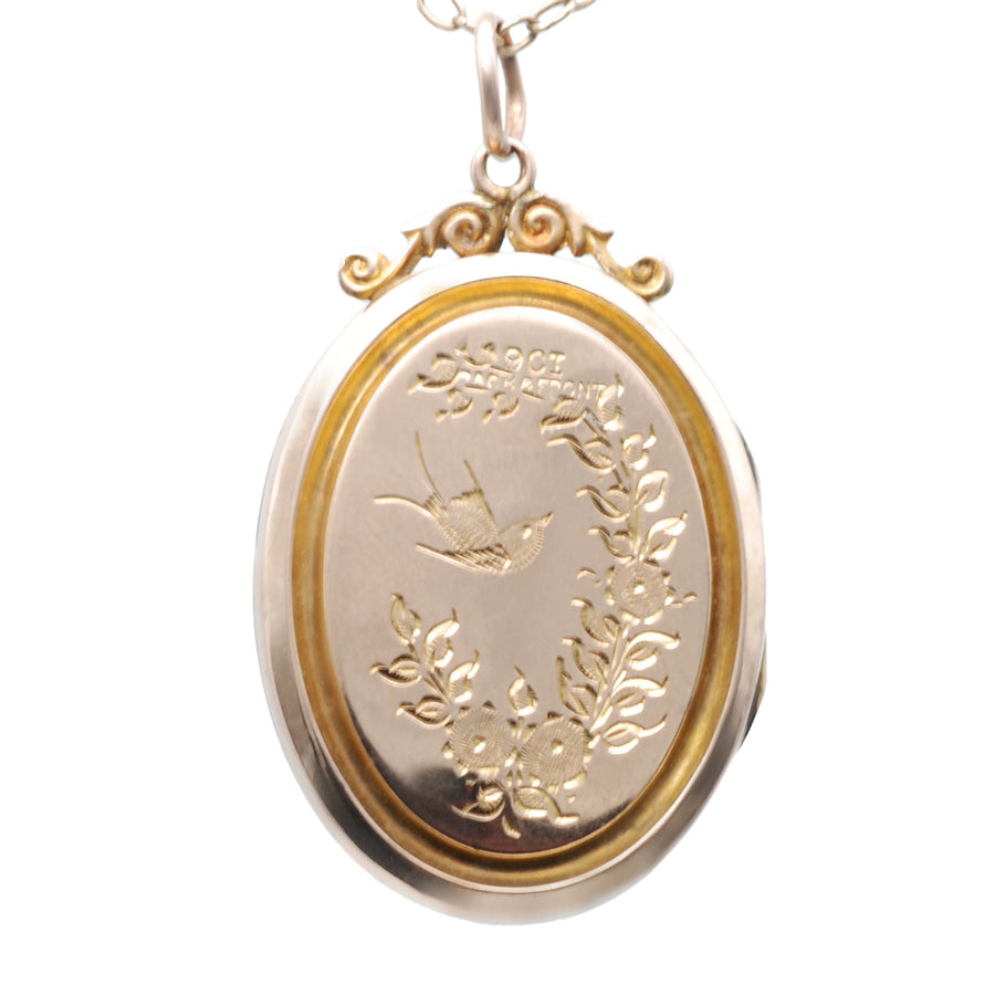 Antique Oval 9ct Rose Gold Engraved Locket.