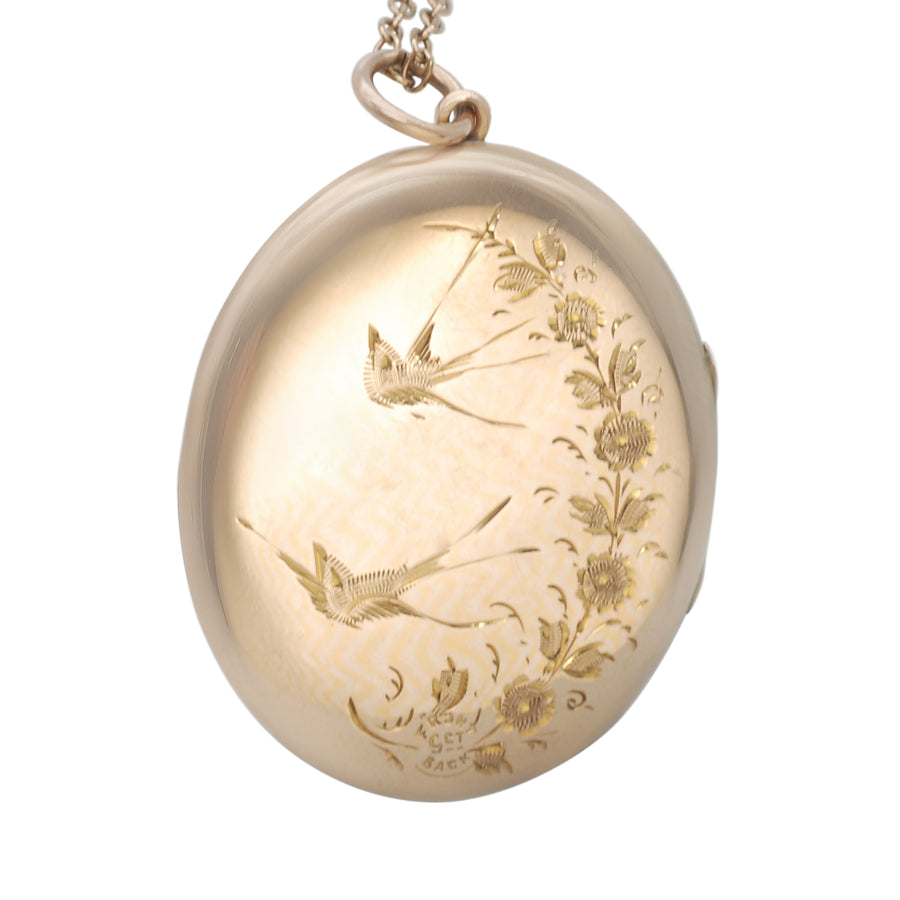 Antique 9ct Rose Gold Back and Front Engraved  Oval Locket. 