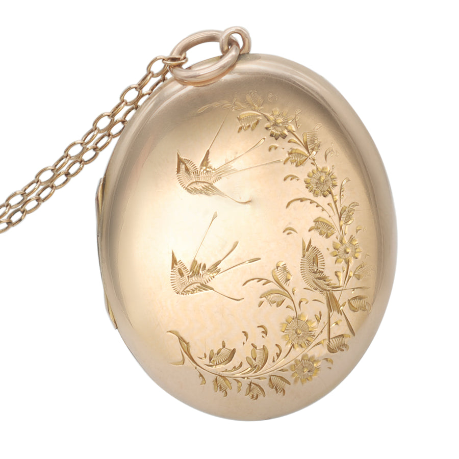 Antique 9ct Rose Gold Back and Front Engraved  Oval Locket. 