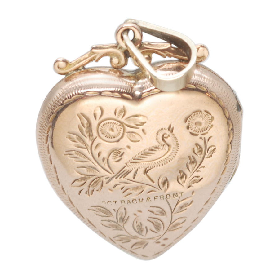 Antique 9ct Rose Gold Back & Front Engraved Heart Locket