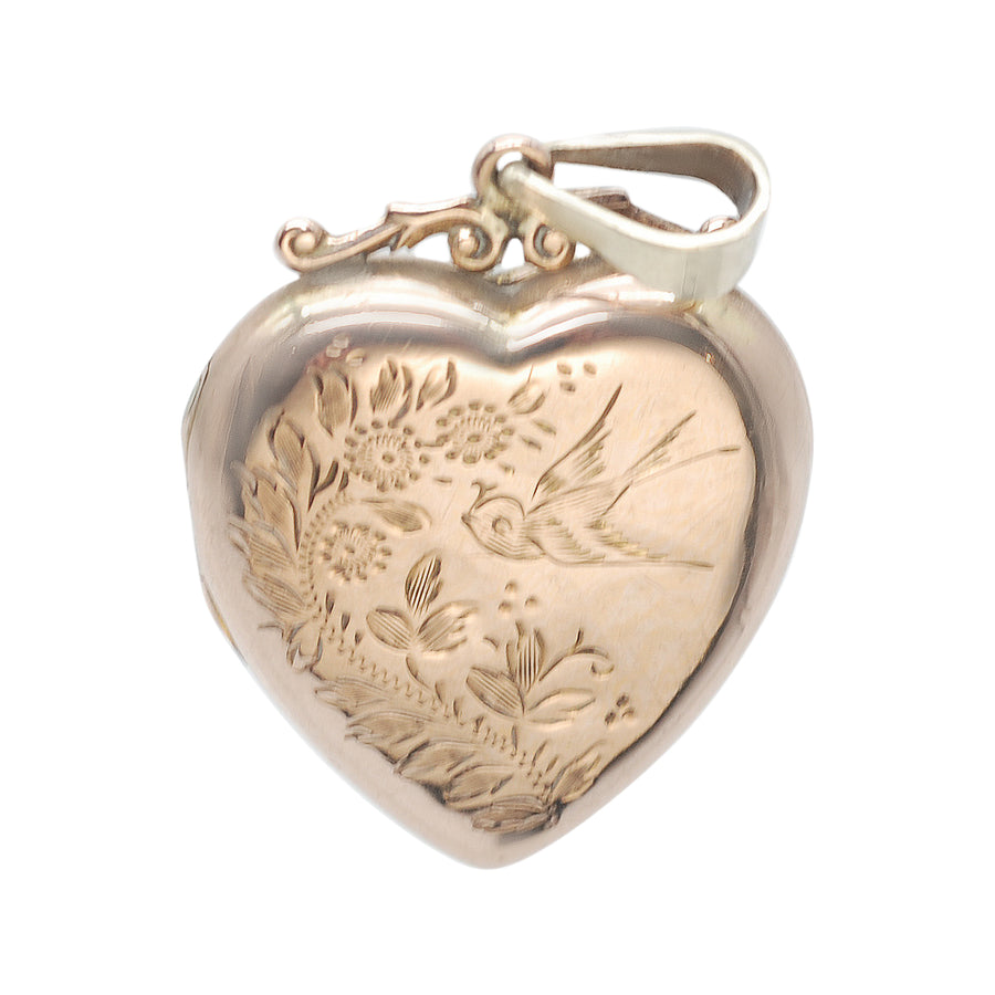 Antique 9ct Rose Gold Back & Front Engraved Heart Locket