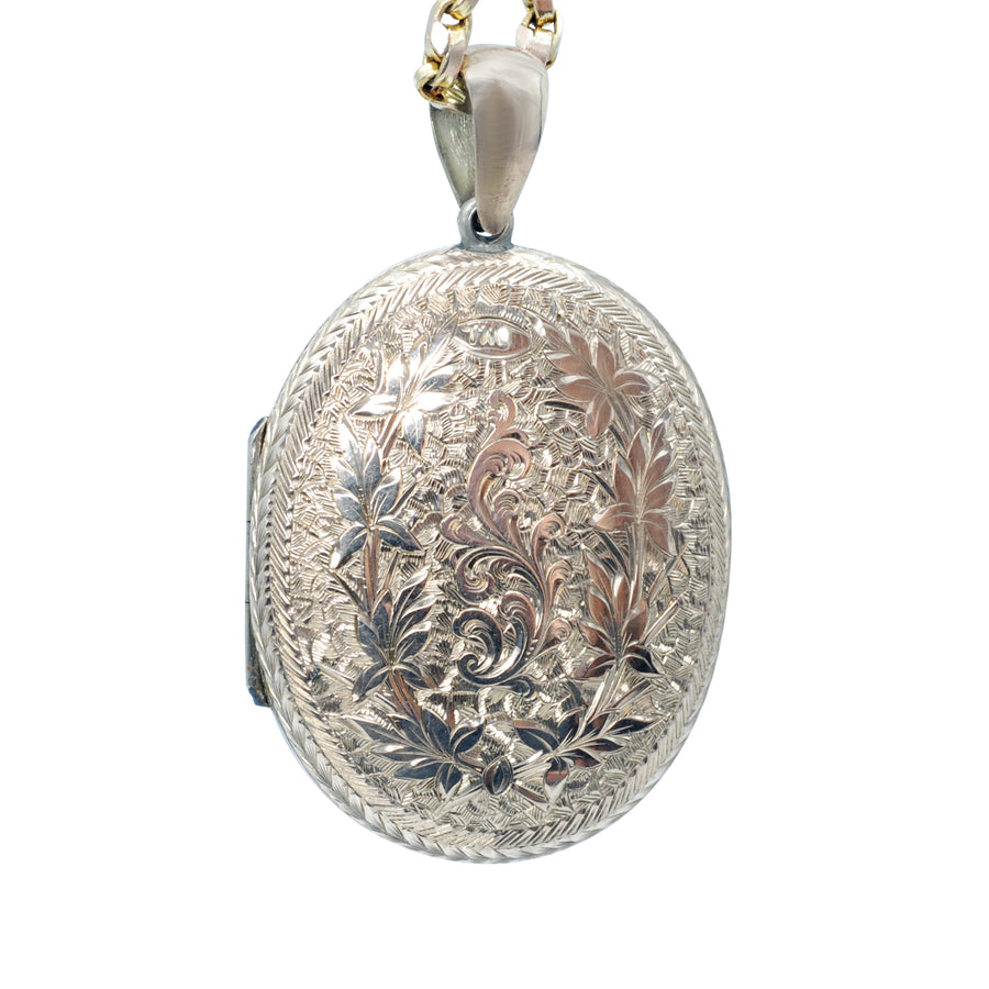 Large Antique Victorian 9ct Rose Gold Back and Front Engraved Oval Locket