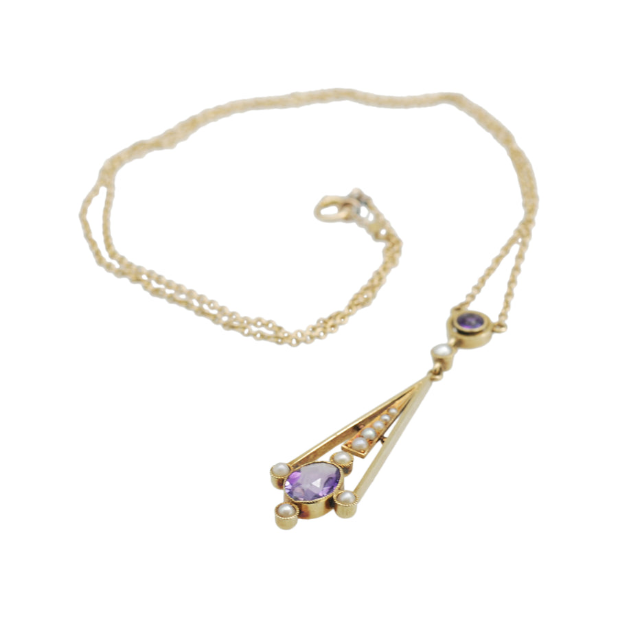 Antique Edwardian 15ct Gold,Amethyst and Pearl Drop Pendant