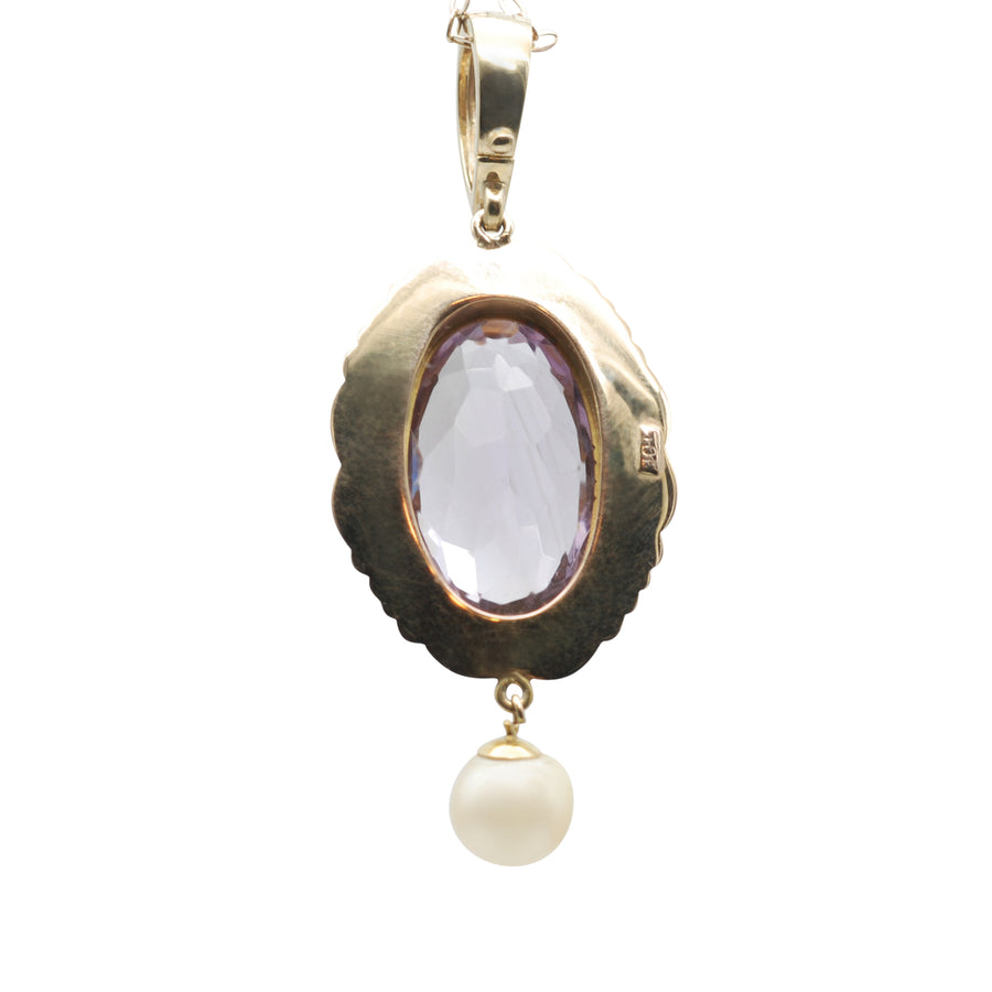 Edwardian 9ct Gold Amethyst and Pearl Pendant/Enhancer