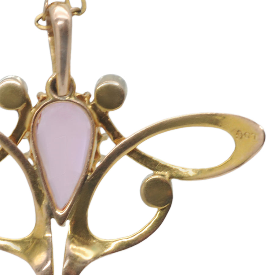 Antique Art Nouveau 9ct Gold Paste, Pearl and Tourmaline Pendant