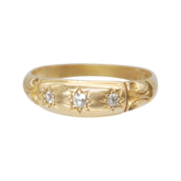 Antique Victorian 18ct Yellow Gold 3 Stone Diamond Gypsy Ring