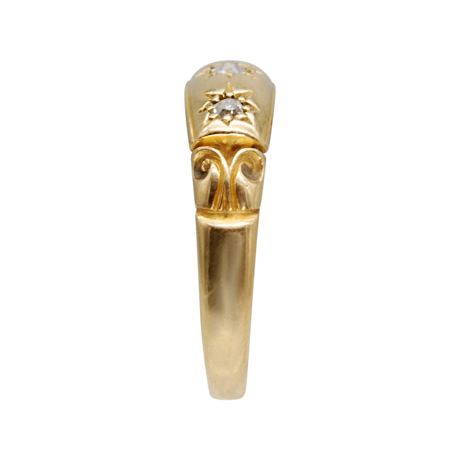 Antique Victorian 18ct Yellow Gold 3 Stone Diamond Gypsy Ring