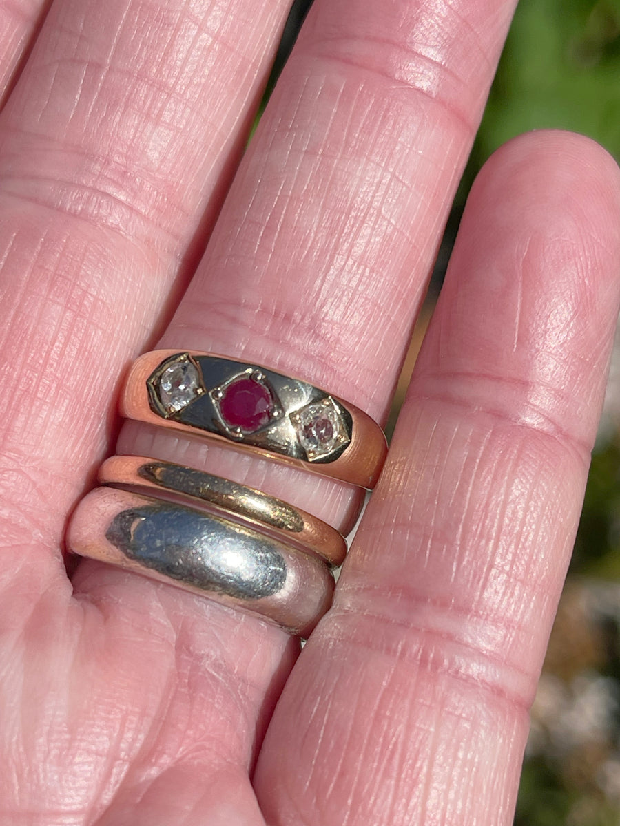Antique 18ct Ruby and Diamond Gypsy Ring