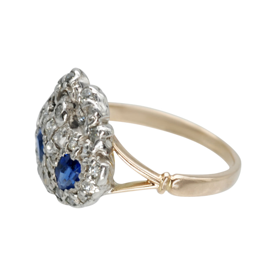 Antique 18ct Double Sapphire and Diamond Heart and Bow “Toi et Moi“ Ring.