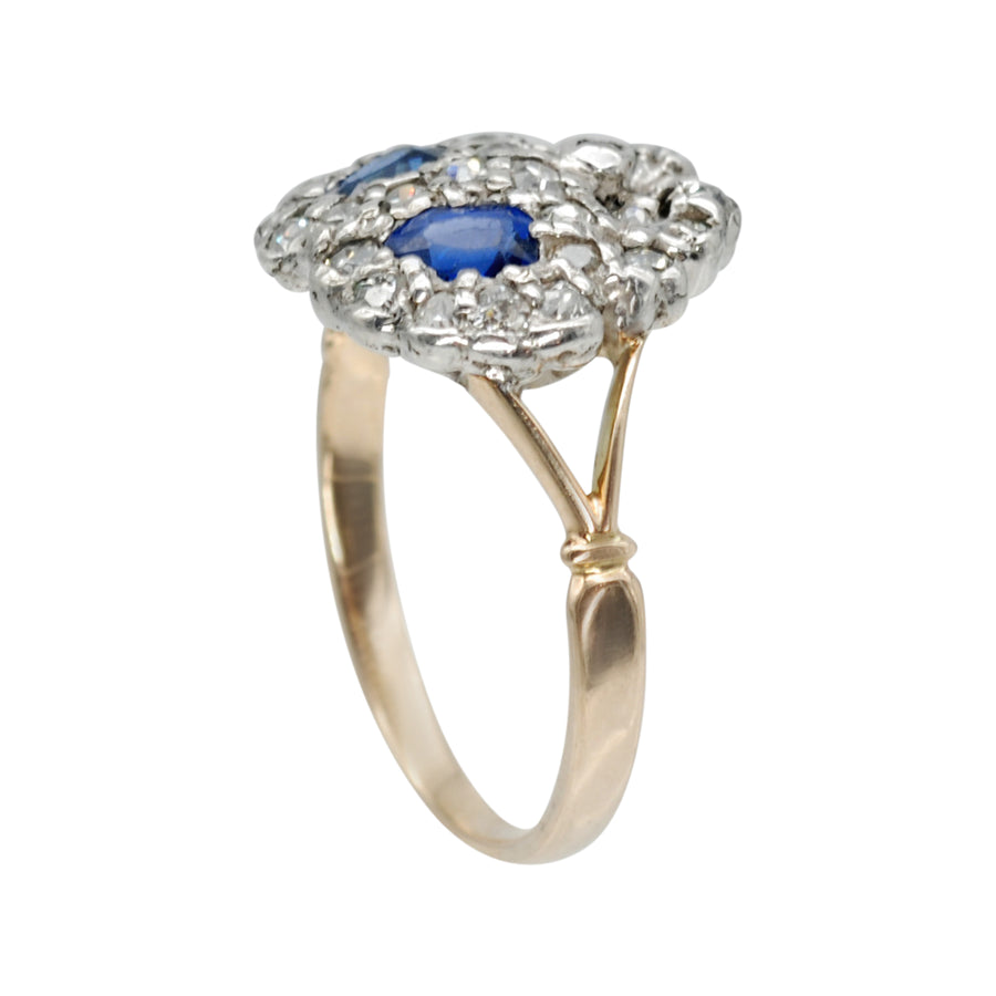 Antique 18ct Double Sapphire and Diamond Heart and Bow “Toi et Moi“ Ring.