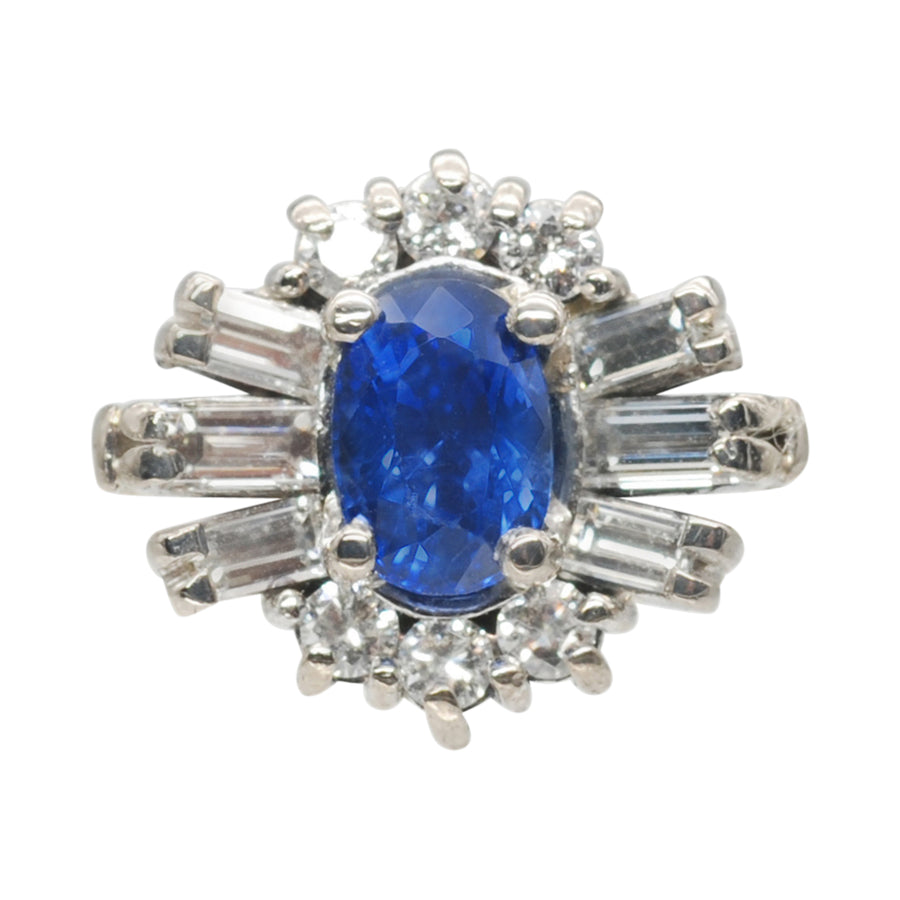 Vintage Natural Sapphire and Baguette Diamond ring