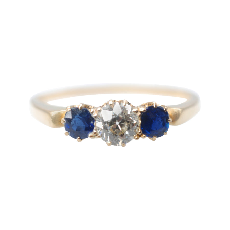 Antique 18ct Diamond and Sapphire Trilogy Ring