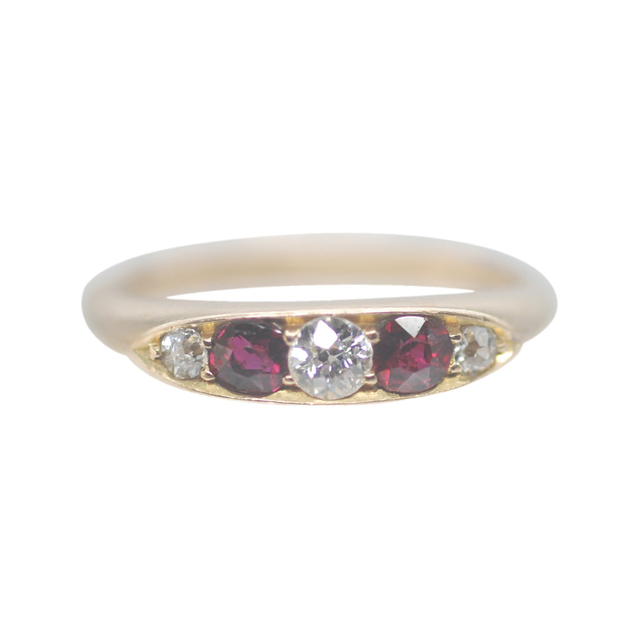 Antique 18ct Ruby and Diamond Boat Ring
