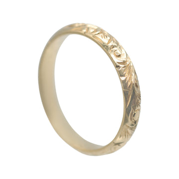 18ct Yellow Gold Vintage Engraved Wedder Band Ring