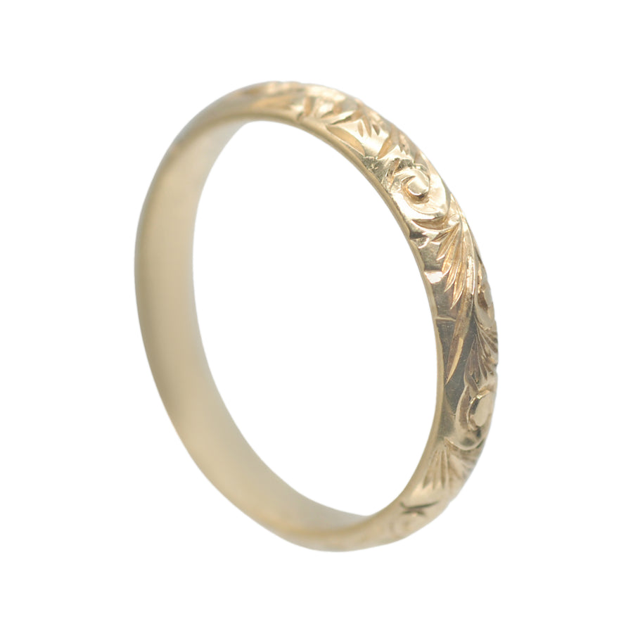 18ct Yellow Gold Vintage Engraved Wedder Band Ring