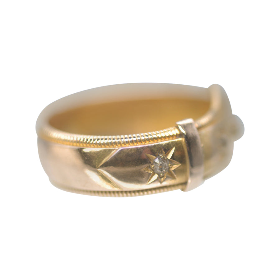 Antique Edwardian 18ct Gold and Double Diamond Buckle Ring