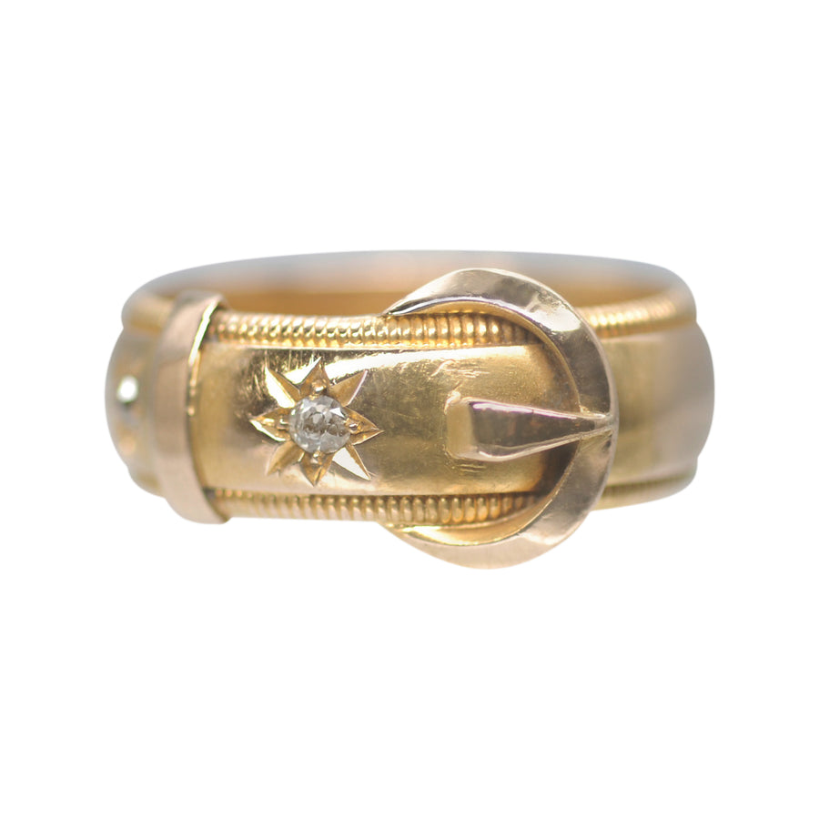 Antique Edwardian 18ct Gold and Double Diamond Buckle Ring