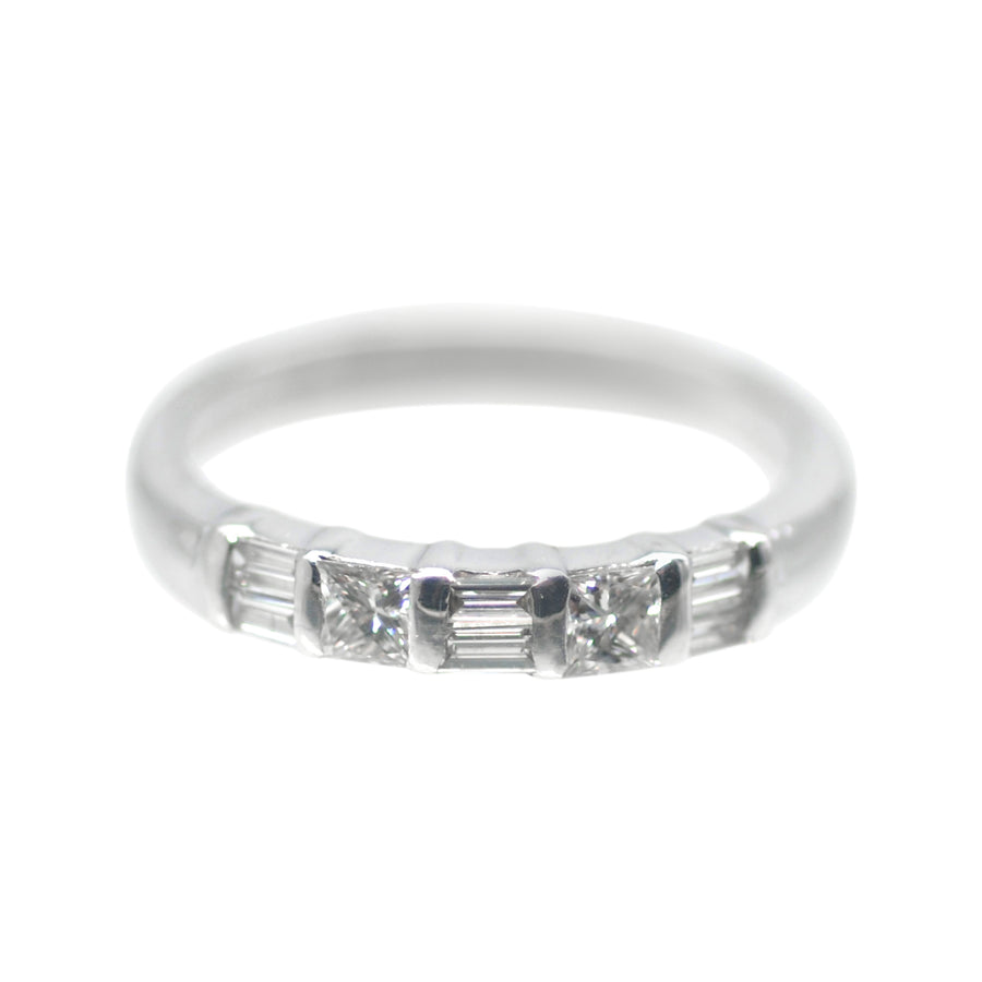 18ct White Gold 5 Stone Baguette and Brillant Cut Diamond Eternity Ring