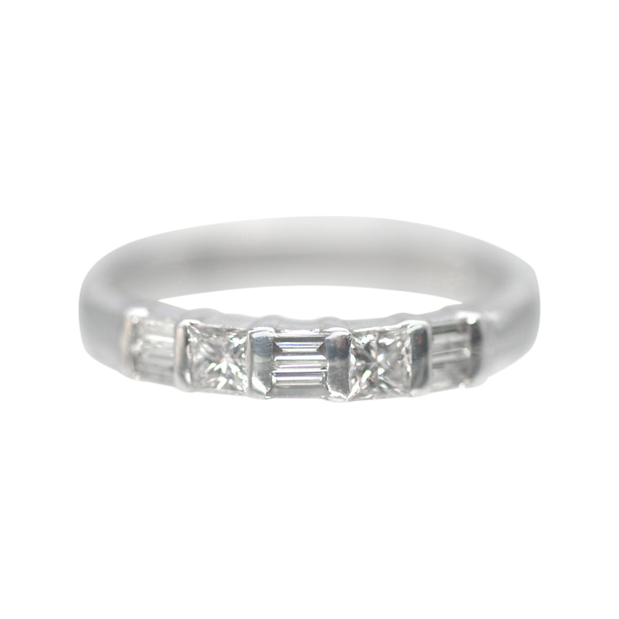 18ct White Gold 5 Stone Baguette and Brillant Cut Diamond Eternity Ring