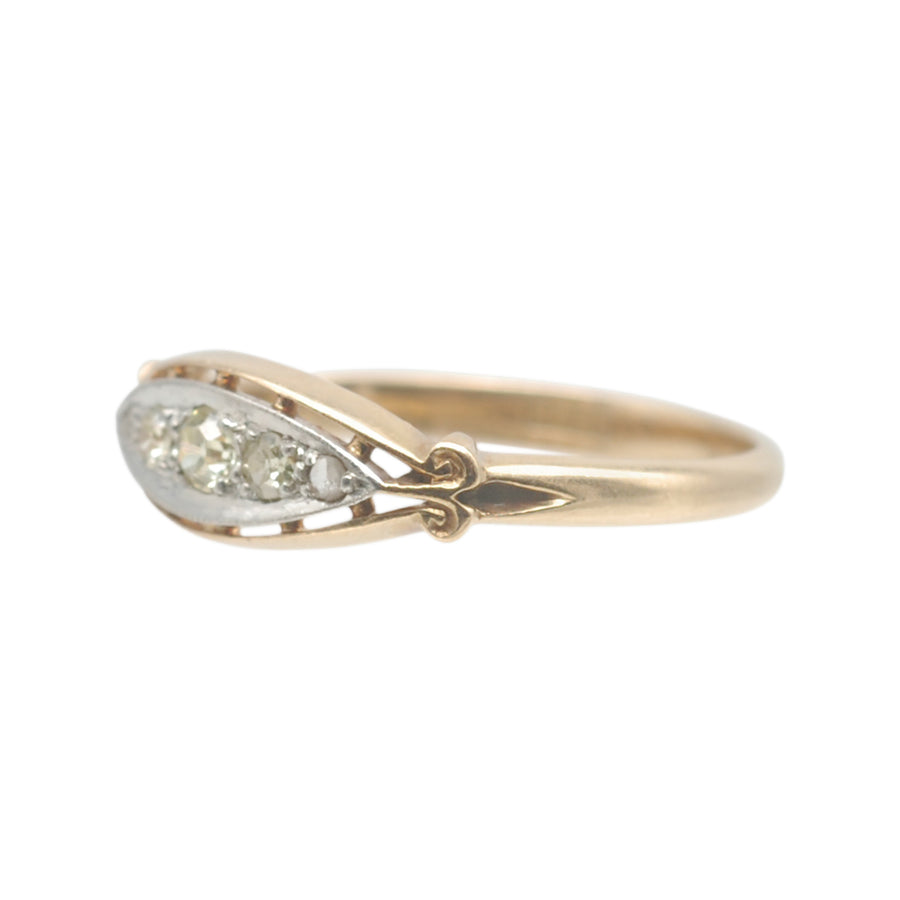 Antique 18ct Yellow Gold Diamond Boat Ring