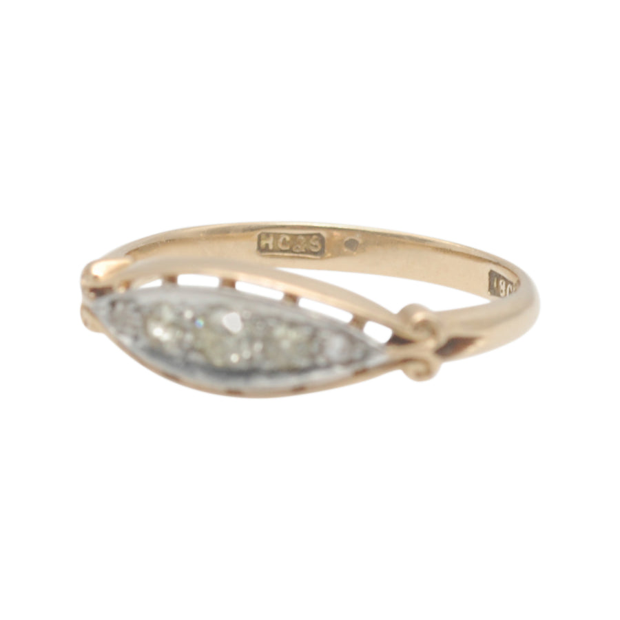 Antique 18ct Yellow Gold Diamond Boat Ring