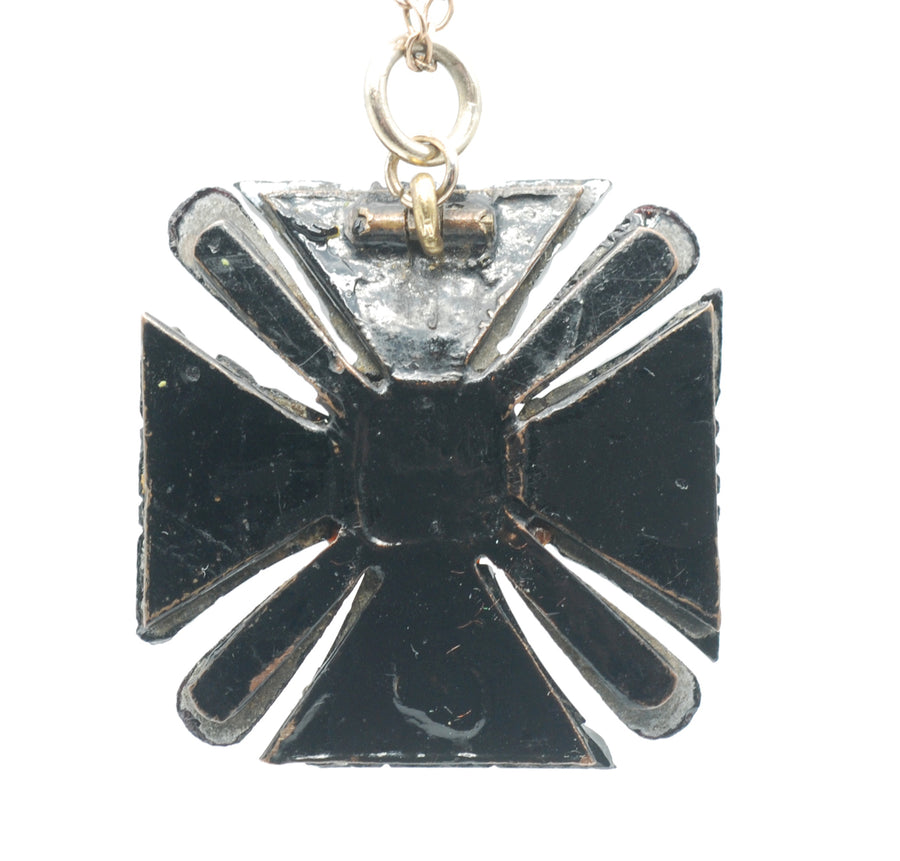 Georgian/Erly Victorian French Jet and Gold cased Maltese Cross Pendant