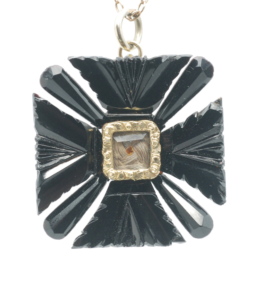 Georgian/Erly Victorian French Jet and Gold cased Maltese Cross Pendant