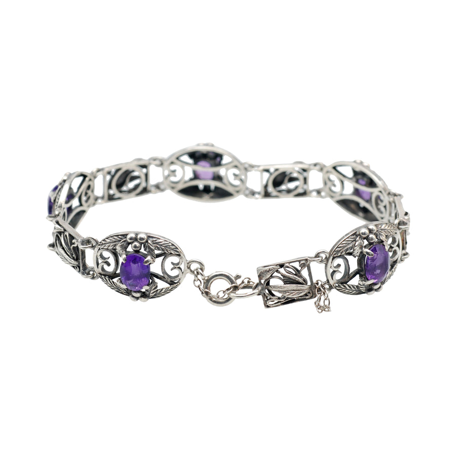 Vintage Silver Panel and Amethyst Bracelet