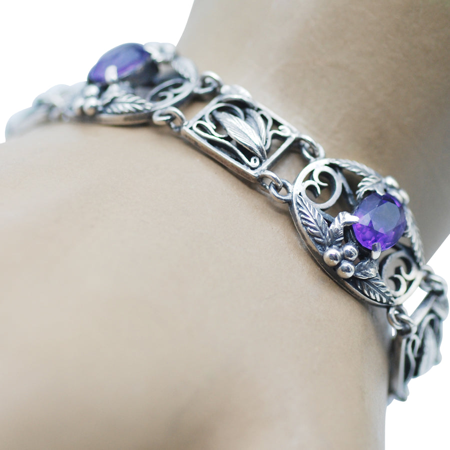 Vintage Silver Panel and Amethyst Bracelet