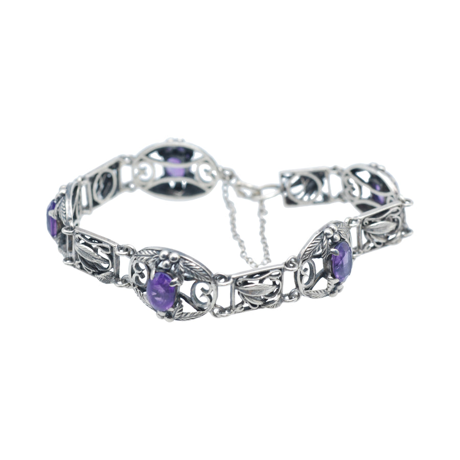 Vintage Silver Panel and Amethyst Bracelet