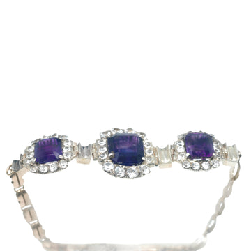 Edwardian Silver Amethyst and Synthetic White Sapphire Bracelet
