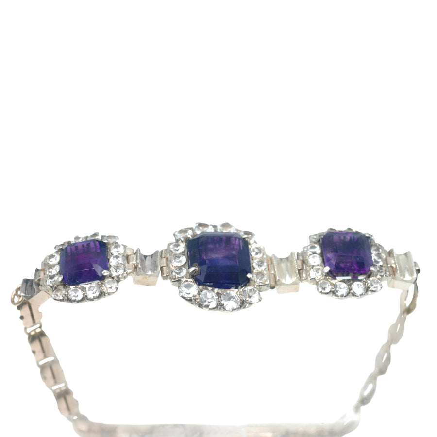 Edwardian Silver Amethyst and Synthetic White Sapphire Bracelet