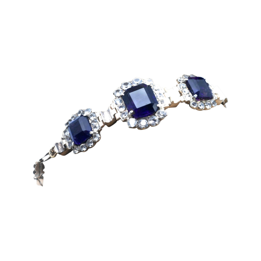 Edwardian Silver Amethyst and Synthetic White Sapphire Bracelet