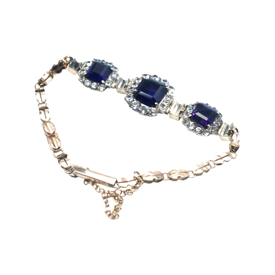 Edwardian Silver Amethyst and Synthetic White Sapphire Bracelet