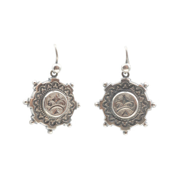 Antique Silver Round Decorative Earrings.