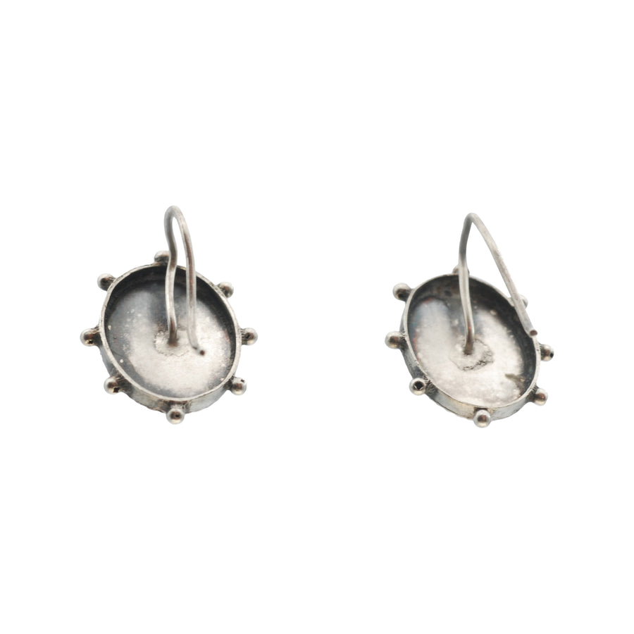 Antique Oval Silver Earrings With Flower