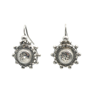 Antique Silver Little Round Button Earrings